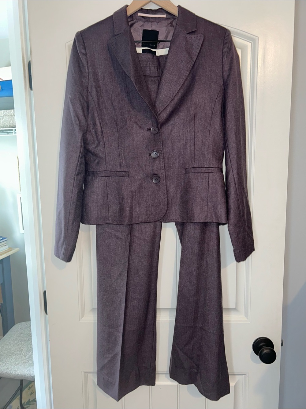 The Limited Silk Wool Blend Business Pant Suit in Plum Purple Color